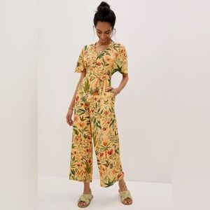 Farm Rio for Anthropologie Beige Tropical Floral romper